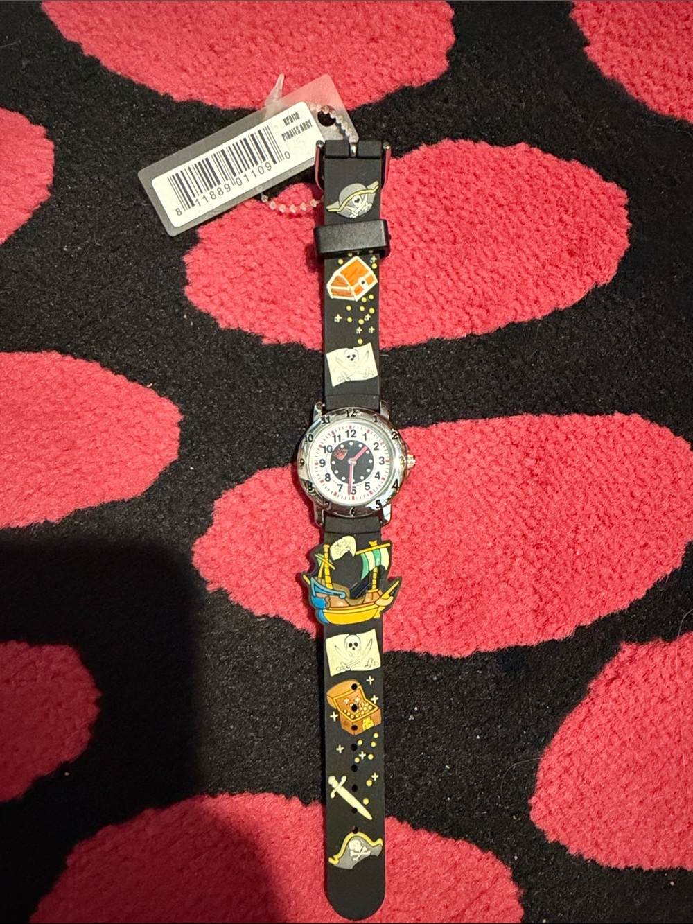 Kids Pirate Theme Black Silicone Watch - Unbranded